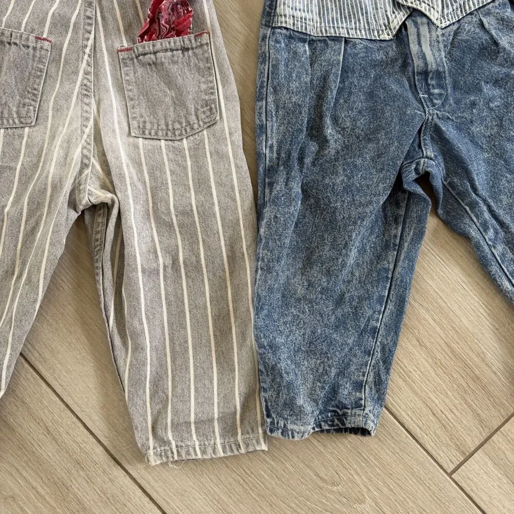 Vintage OshKosh Bgosh Jean Stripe Toddler Overalls Bundle 2T/3T USA Lot Vestback